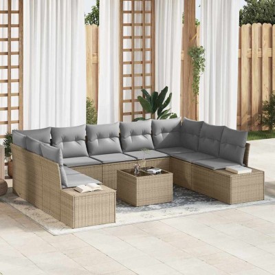 Conjunto de sofá de jardín con cojín 10 pcs beige y gris claro