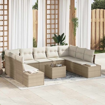Conjunto de sofá de jardín con cojín 10 pcs beige y crema
