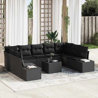 Conjunto de sofá de jardín 10 pcs Negro 289 x 209 x 85 cm