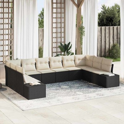 Conjunto de sofá de jardín con cojín 10 pcs Negro y crema