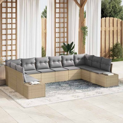 Conjunto de sofá de jardín con cojín 10 pcs beige y gris claro