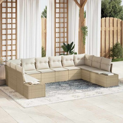 Conjunto de sofá de jardín con cojín 10 pcs beige y crema