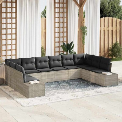 Conjunto de sofá de jardín 10 pcs Gris claro 344 x 209 x 85 cm