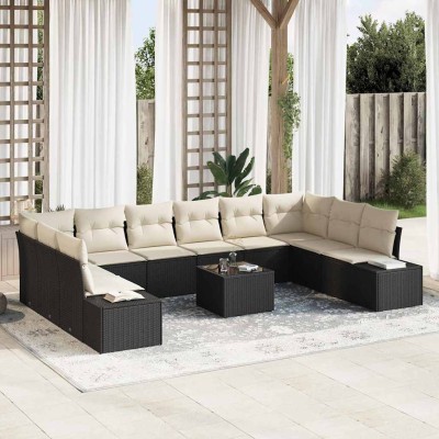 Conjunto de sofá de jardín con cojín 11 pcs Negro y crema