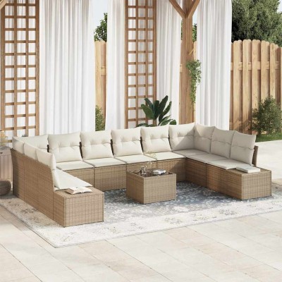 Conjunto de sofá de jardín con cojín 11 pcs beige y crema