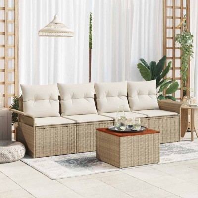 Conjunto de sofá de jardín 5 pcs Beige y Crema 55 x 55 x 37 cm