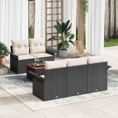 Conjunto de sofá de jardín 6 pcs Negro y crema 55 x 55 x 37 cm