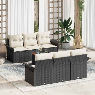 Conjunto de sofá de jardín 7 pcs Negro y crema 55 x 55 x 37 cm