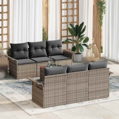 Conjunto de sofá de jardín con cojín 7 pcs Gris 55 x 55 x 37 cm