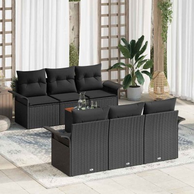 Conjunto de sofá de jardín Manual 7 pcs Negro 55 x 55 x 37 cm