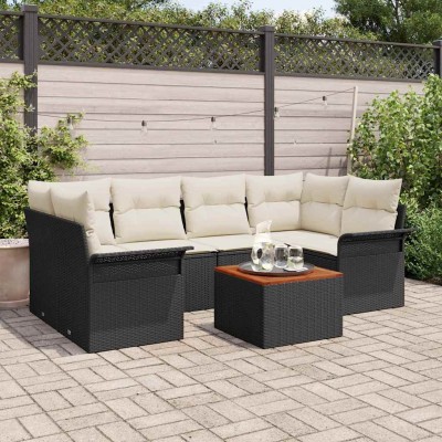 Conjunto de sofá de jardín 7 pcs Negro y crema 55 x 55 x 37 cm