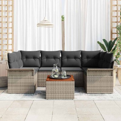 Conjunto de sofá de jardín con cojín 7 pcs Gris 55 x 55 x 37 cm
