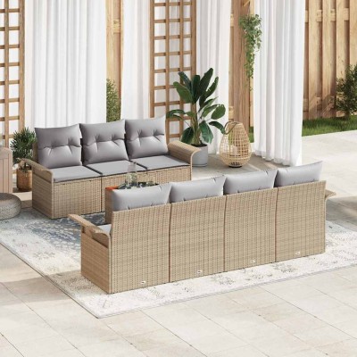 Conjunto de sofá de jardín con cojín 8 pcs Beige y Gris Claro
