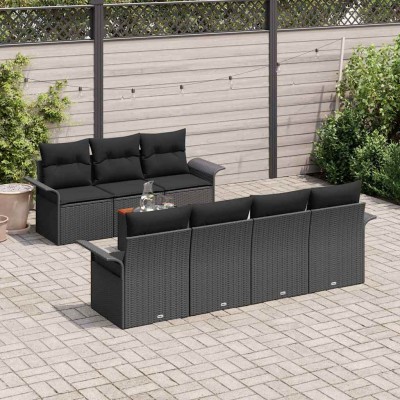 Conjunto de sofá de jardín Manual 8 pcs Negro 55 x 55 x 37 cm