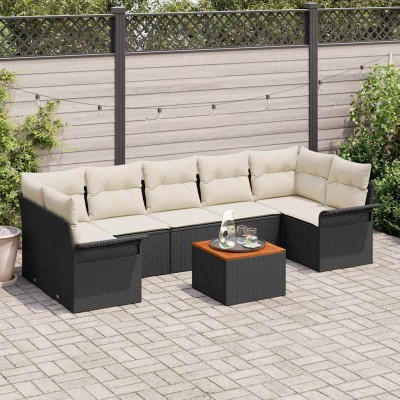 Conjunto de sofá de jardín 8 pcs Negro y crema 55 x 55 x 37 cm