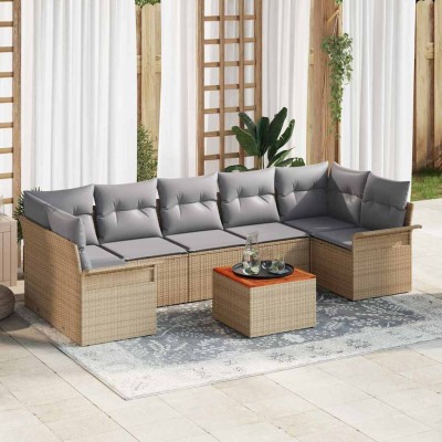 Conjunto de sofá de jardín con cojín 8 pcs Beige y Gris Claro