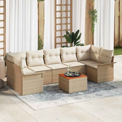 Conjunto de sofá de jardín 8 pcs Beige y Crema 55 x 55 x 37 cm