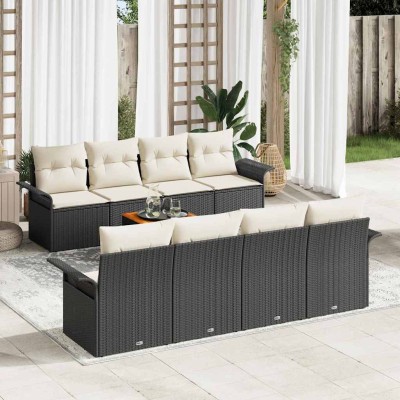 Conjunto de sofá de jardín 7 pcs Negro y crema 55 x 55 x 37 cm