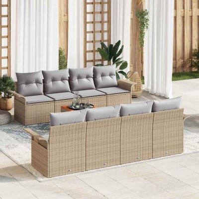 Conjunto de sofá de jardín con cojín 7 pcs Beige y Gris Claro
