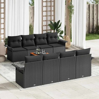 Conjunto de sofá de jardín Manual 7 pcs Negro 55 x 55 x 37 cm