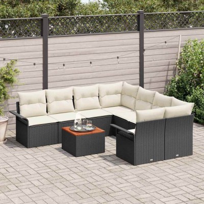 Conjunto de sofá de jardín 9 pcs Negro y crema 55 x 55 x 37 cm