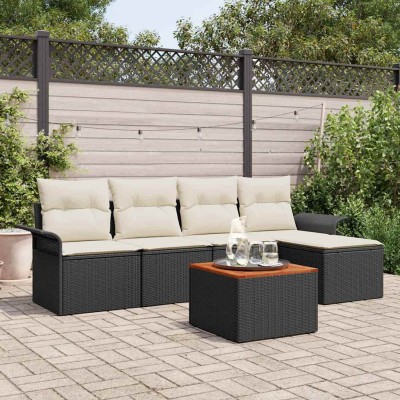 Conjunto de sofá de jardín con cojín 6 pcs Negro y crema