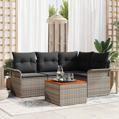 Conjunto de sofá de jardín con cojín 5 pcs Gris 55 x 55 x 37 cm