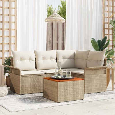 Conjunto de sofá de jardín 5 pcs Beige y Crema 55 x 55 x 37 cm