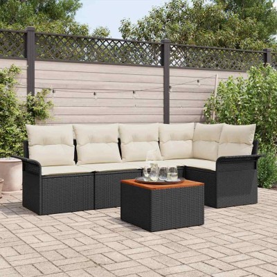 Conjunto de sofá de jardín 6 pcs Negro y crema 55 x 55 x 37 cm