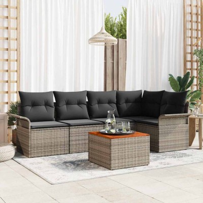 Conjunto de sofá de jardín con cojín 6 pcs Gris 55 x 55 x 37 cm