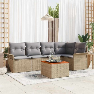 Conjunto de sofá de jardín con cojín 6 pcs Beige y Gris Claro