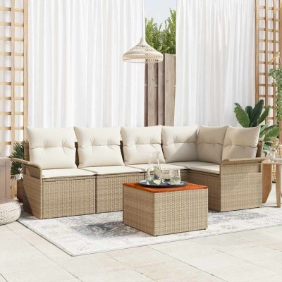Conjunto de sofá de jardín 6 pcs Beige y Crema 55 x 55 x 37 cm