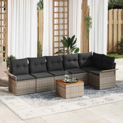 Conjunto de sofá de jardín con cojín 7 pcs Gris 55 x 55 x 37 cm