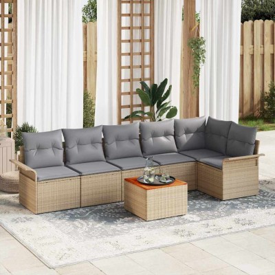 Conjunto de sofá de jardín con cojín 7 pcs Beige y Gris Claro