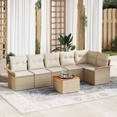 Conjunto de sofá de jardín 7 pcs Beige y Crema 55 x 55 x 37 cm