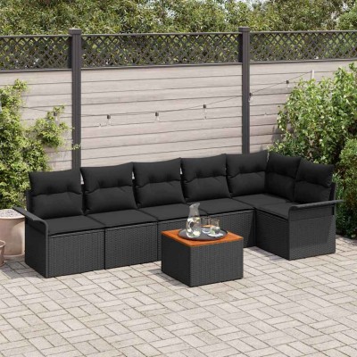 Conjunto de sofá de jardín Manual 7 pcs Negro 55 x 55 x 37 cm