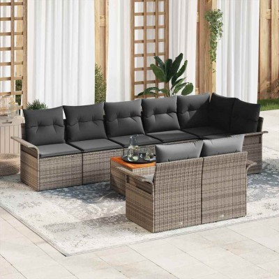 Conjunto de sofá de jardín con cojín 9 pcs Gris 55 x 55 x 37 cm