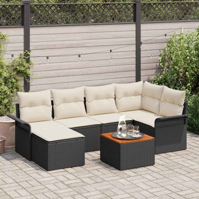 Conjunto de sofá de jardín con cojín 7 pcs Negro y crema