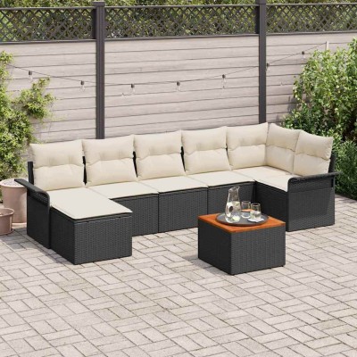 Conjunto de sofá de jardín con cojín 8 pcs Negro y crema