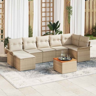 Conjunto de sofá de jardín con cojín 8 pcs Beige y Crema