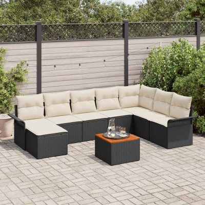 Conjunto de sofá de jardín con cojín 9 pcs Negro y crema