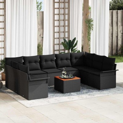 Conjunto de sofá de jardín Manual 10 pcs Negro 55 x 55 x 37 cm