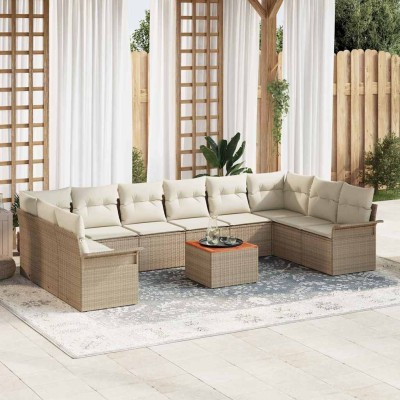 Conjunto de sofá de jardín 11 pcs Beige y Crema 55 x 55 x 37 cm