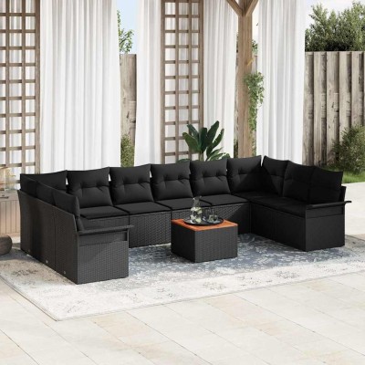 Conjunto de sofá de jardín Manual 11 pcs Negro 55 x 55 x 37 cm