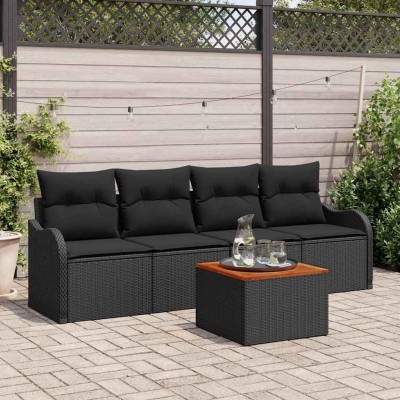 Conjunto de sofá de jardín Manual 5 pcs Negro 55 x 55 x 37 cm