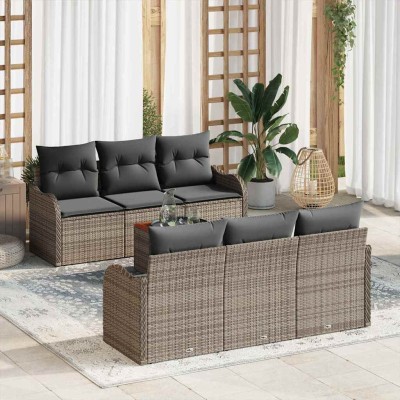 Conjunto de sofá de jardín 7 pcs Gris