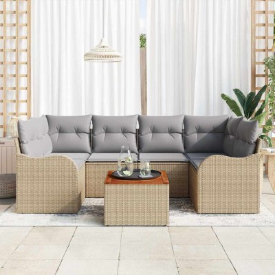 Conjunto de sofá de jardín 7 pcs beige y gris claro