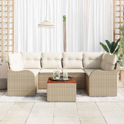 Conjunto de sofá de jardín 7 pcs Beige y blanco