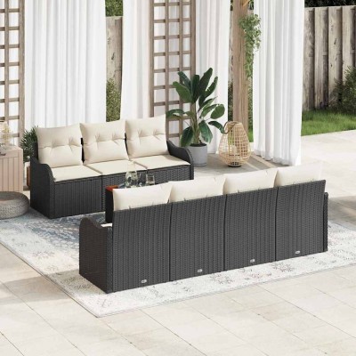 Conjunto de sofá de jardín 8 pcs Negro y blanco