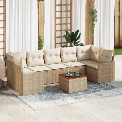 Conjunto de sofá de jardín 8 pcs Beige y blanco